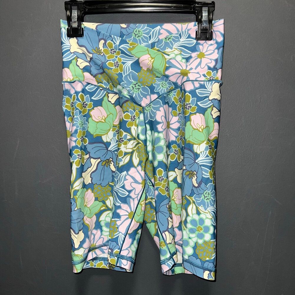 OFFLINE Aerie Real Me Cross Over High Waisted Floral Bike Shorts Womens Medium